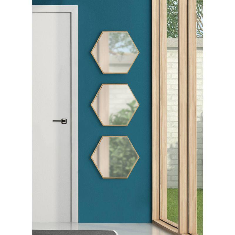 Rhodes Gold Hexagon Wall Mirror Set, 14x16 inches