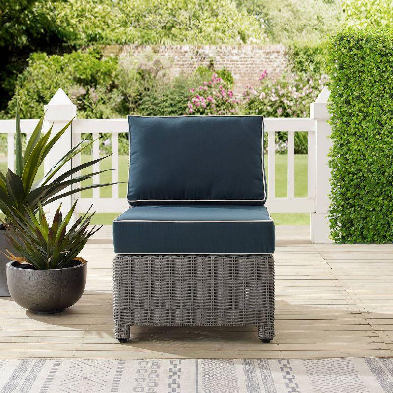 Bradenton Outdoor Wicker Sectional Center Chair - Navy/Gray - Crosley: Steel Frame, UV & Weather-Resistant