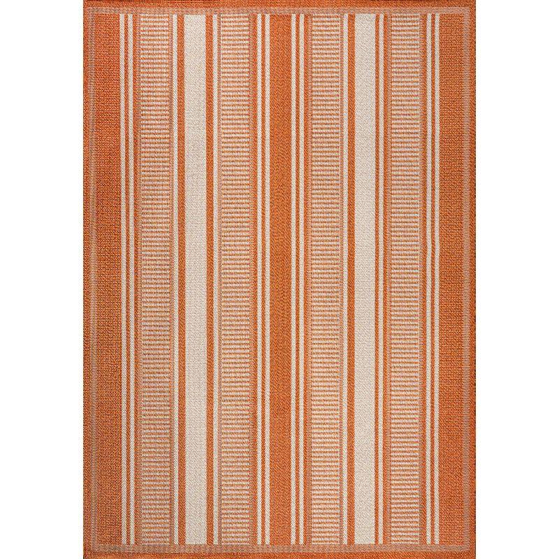 Modern Stripe-on-Stripe Orange and Cream 4' x 6' Synthetic Area Rug