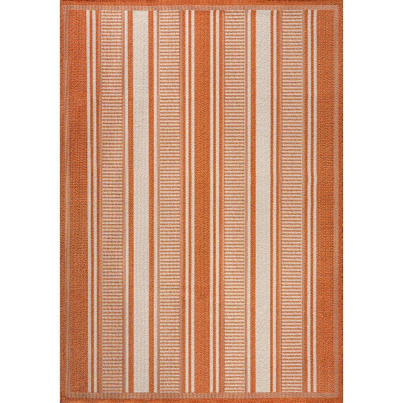 5' x 8' Haynes Modern Double Stripe Indoor/Outdoor Area Rug, Orange/Cream - JONATHAN Y