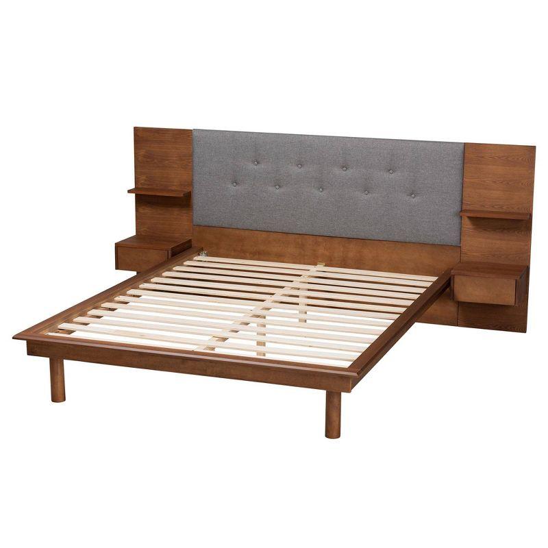 Baxton Studio Eliana Fabric Wood Platform Storage Bed with Nightstands Gray/Ash Walnut