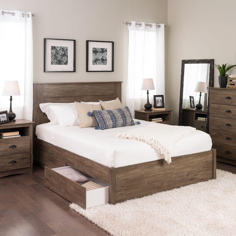 Prepac Queen Select 4 - Post Platform Bed with 4 Drawers Drifted Gray: Particle Board & MDF Frame, No Box Spring Needed