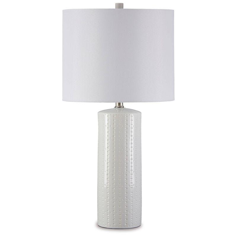 Steuben White and Gray Ceramic Table Lamp Set with Fabric Shade