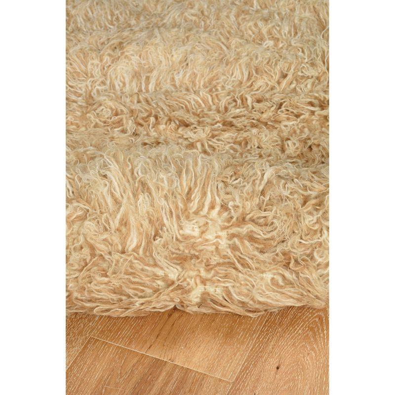 Aalish Flokati Wool Shag Hand Loomed Tan & Cream Rug