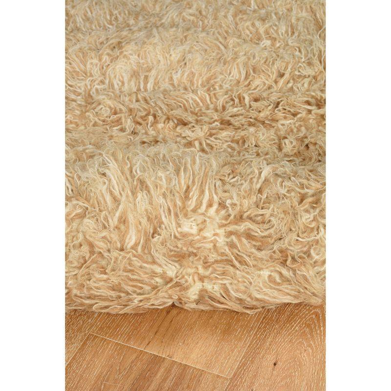 Handmade Tan Shag Wool and Synthetic Rug