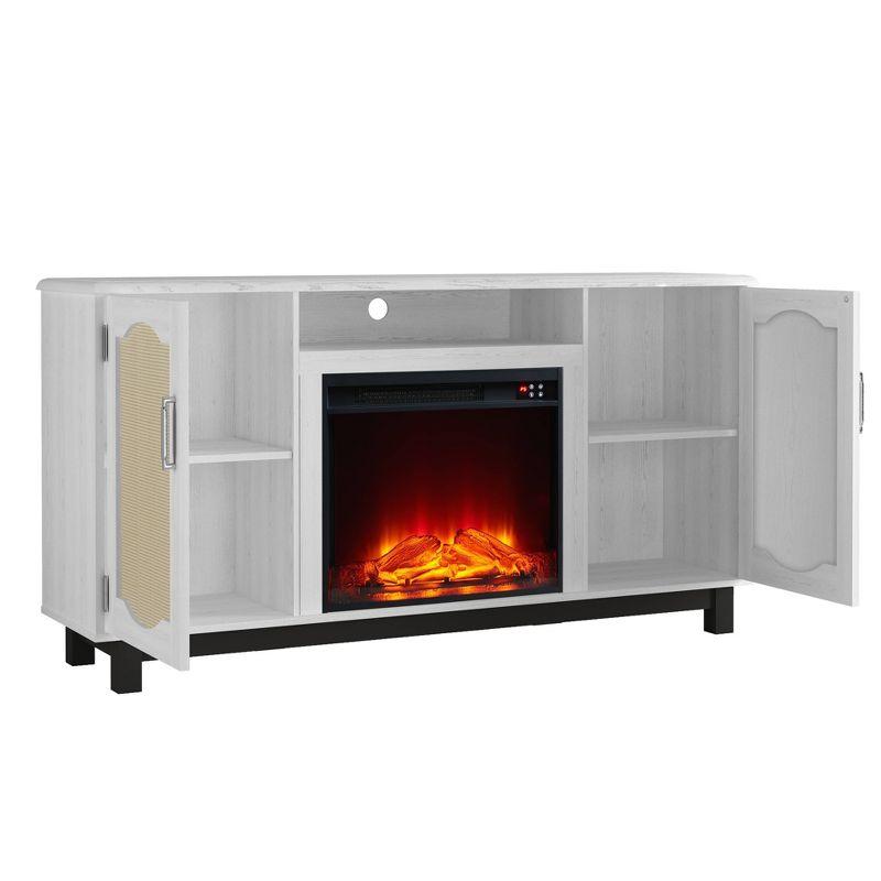 Fabric Style TV Stand for TVs up to 63'' with Electric Fireplace White - Festivo: Media Console, Storage Shelves