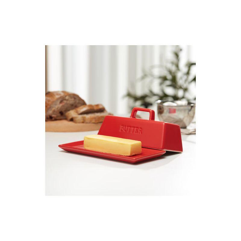 Red Ceramic Rectangular Butter Dish with Lid