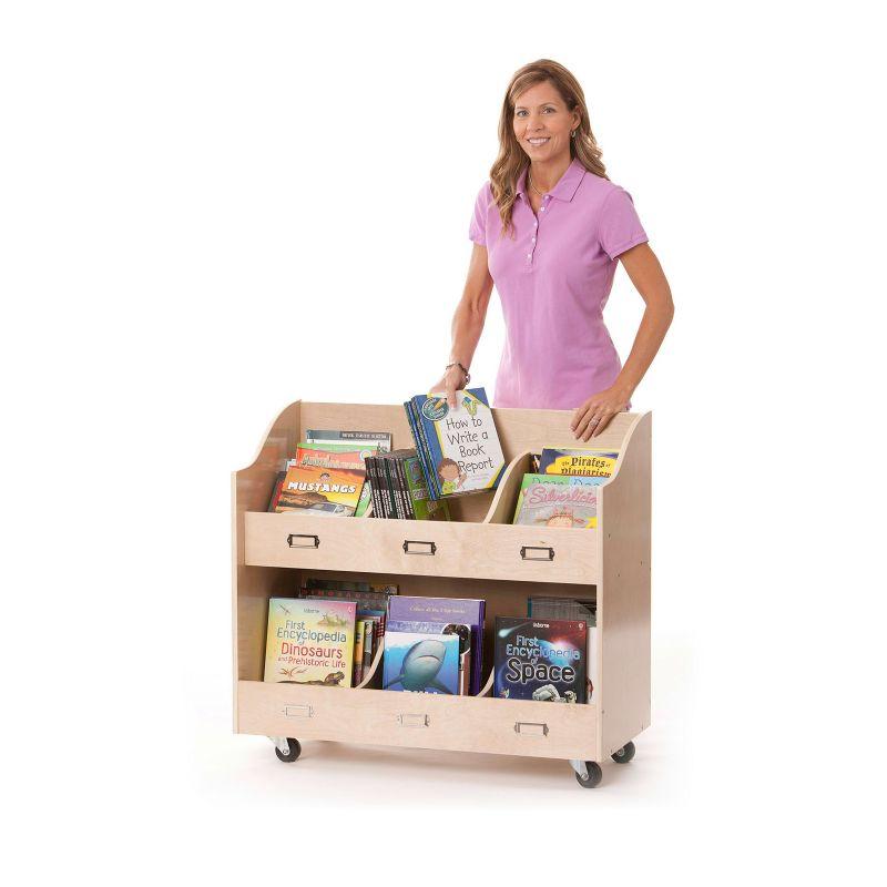 Guidecraft Mobile Book Organizer - Natural: Kids Mobile Book Cart and Mobile Classroom Storage