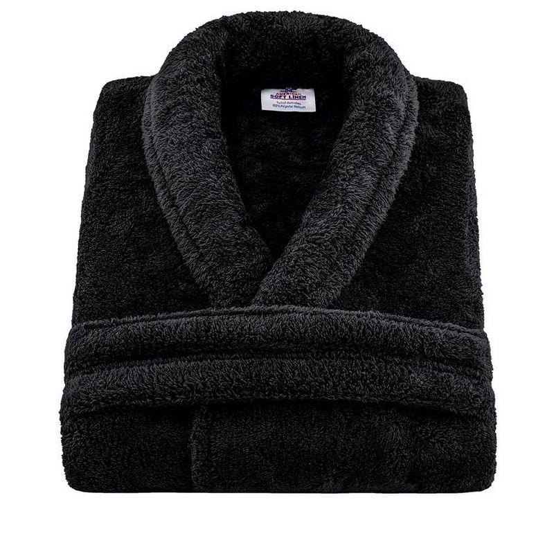 American Soft Linen Warm Fleece Bathrobe, Mens and Womens Robes, 1 Piece Shawl Collar  Adult Matching Couple Robes for your Bathroom, Small, Black