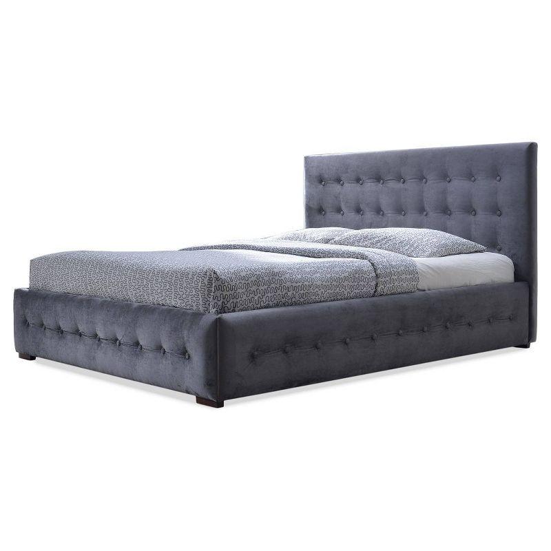 Queen Gray Velvet Tufted Upholstered Platform Bed