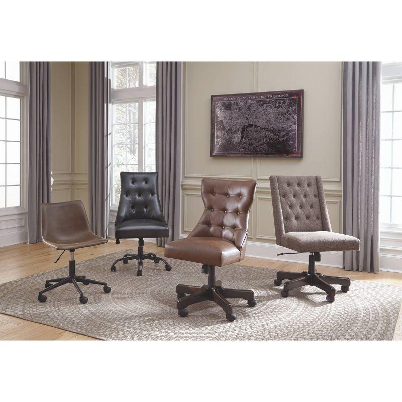 Contemporary Brown Faux Leather Swivel Desk Chair with Metal Base