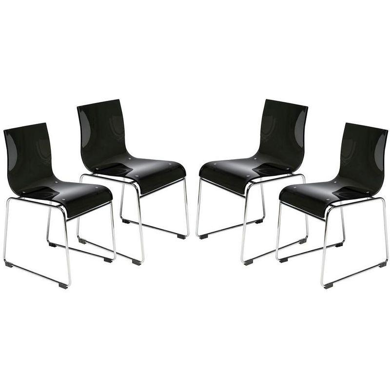 LeisureMod Lima Modern Acrylic Chair, Set of 4 in Transparent Black