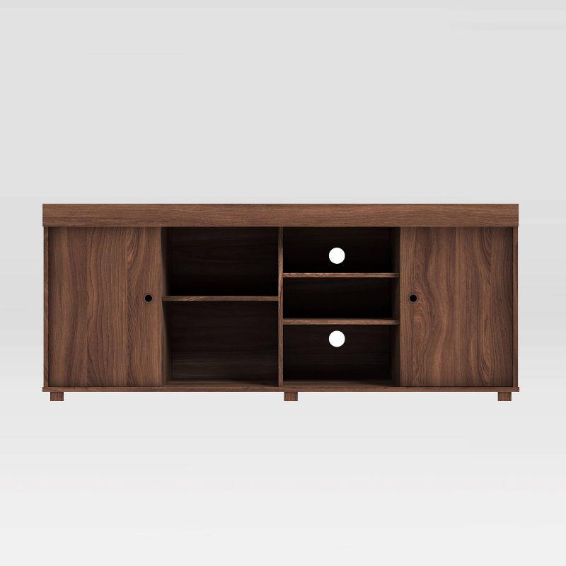 Modern Walnut 67" TV Stand with Open Shelves and Cabinet