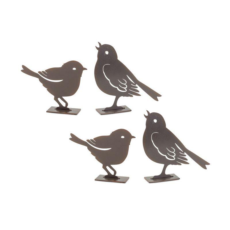 Rustic Brown Metal Cut-Out Bird Figurines Set