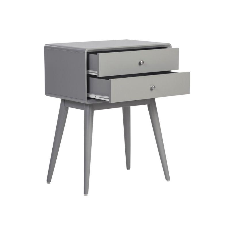 Rory Two Drawer Side Table Gray - Adore Decor: Mid-Century Modern, MDF Wood, Tapered Legs