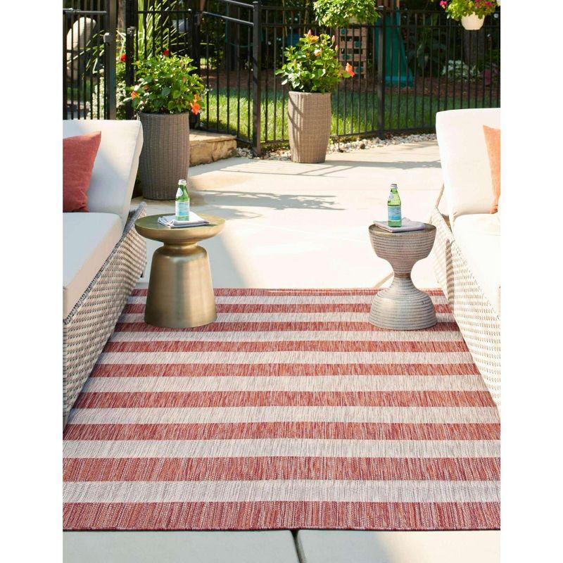 Rust Red and White Striped Outdoor Rectangular Rug