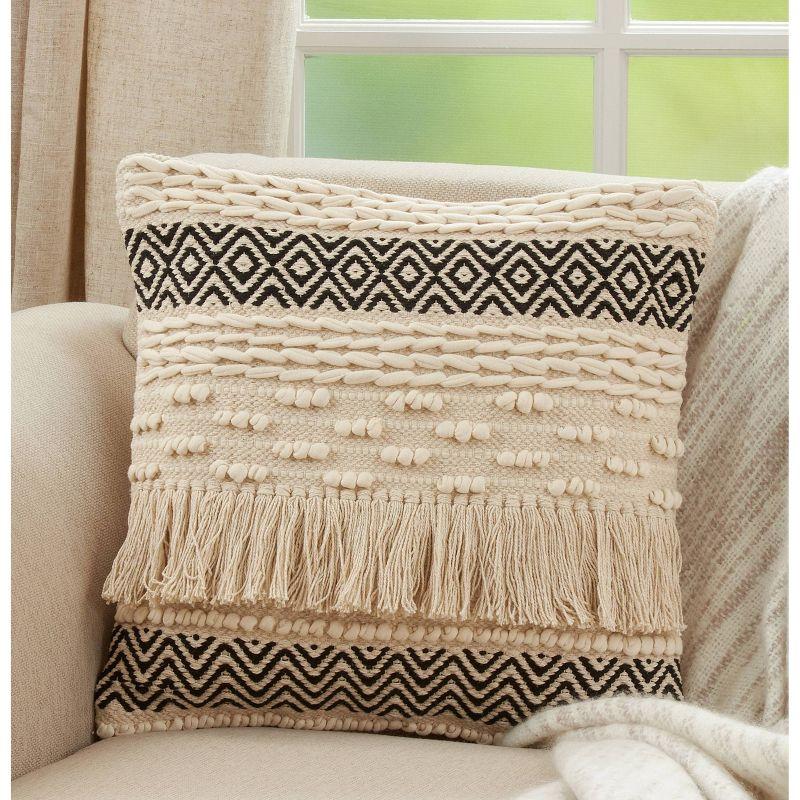 18"x18" Poly-Filled Textured Moroccan Design Square Throw Pillow Natural - Saro Lifestyle