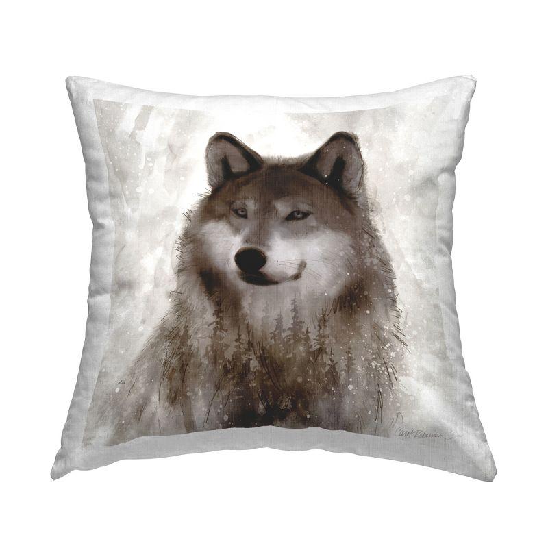 Woodland Wolf Abstract Fir Tree Forest Square Pillow