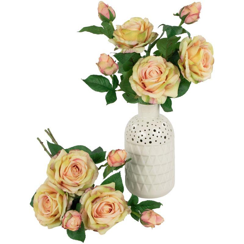 Cream and Pink Real Touch Artificial Rose Stems 26"