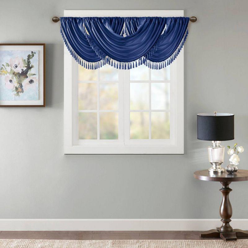 Elena Faux Silk Waterfall Embellished 38'' W Window Valance