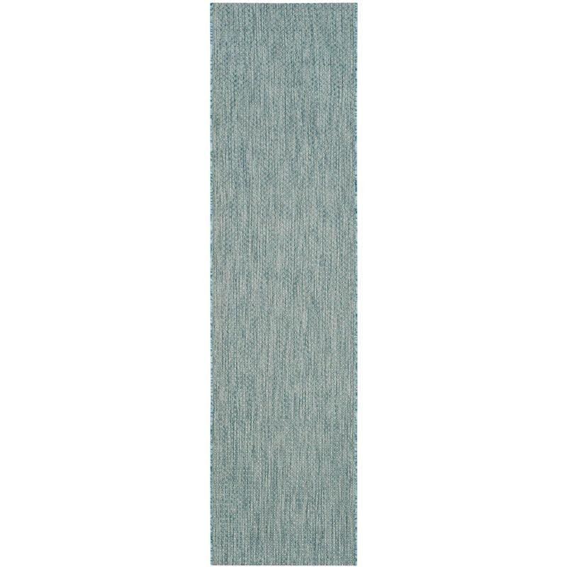 Aqua and Grey Synthetic Indoor/Outdoor Runner Rug