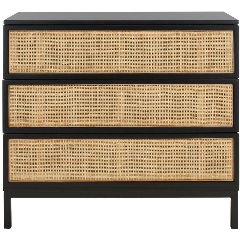 Zadie 3 Drawer Rattan Chest - Black/Natural - Safavieh