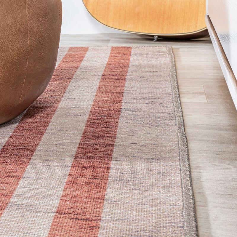 Ivory and Peach Distressed Stripe Washable Synthetic Runner Rug