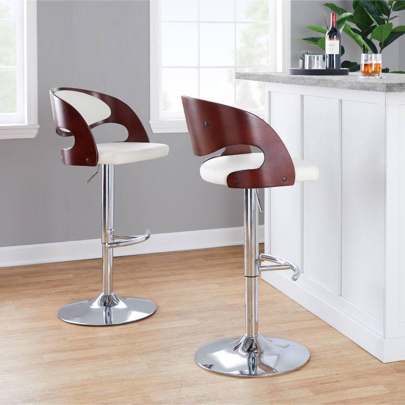 Set of 2 Pino Adjustable Barstools Cherry/White - LumiSource: Upholstered, Footrest, Counter Height