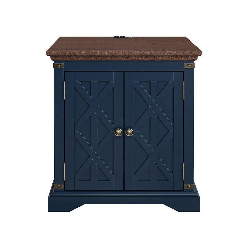 Festivo Side Table Navy: Farmhouse Style, 24"W with USB & AC Outlets, Adjustable Shelf