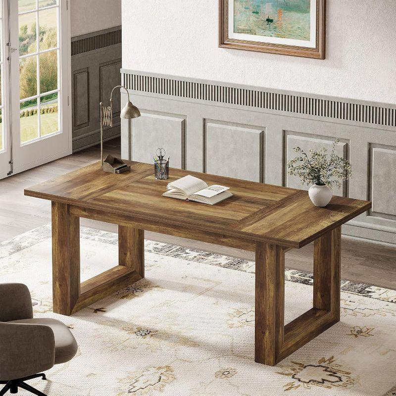 Tribesigns 63-Inch Executive Computer Desk, Industrial Writing Table with Solid Wooden Base for Home Office, Brown