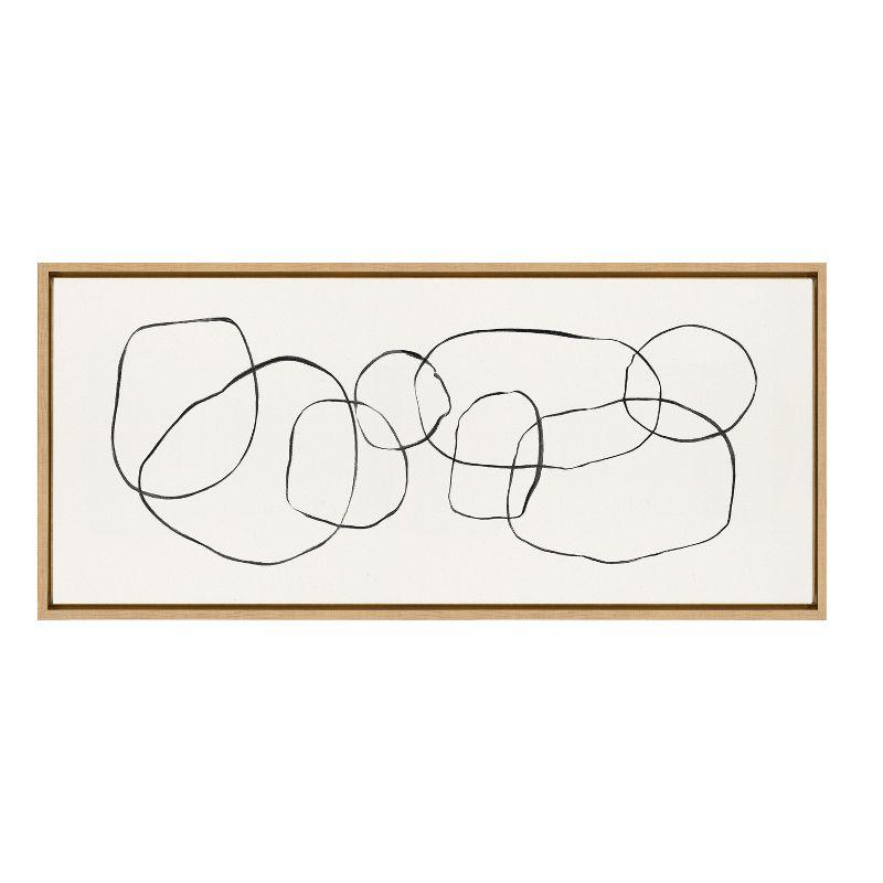 Kate and Laurel Sylvie Dancing Circles Framed Canvas by Teju Reval of SnazzyHues, 18x40, Natural
