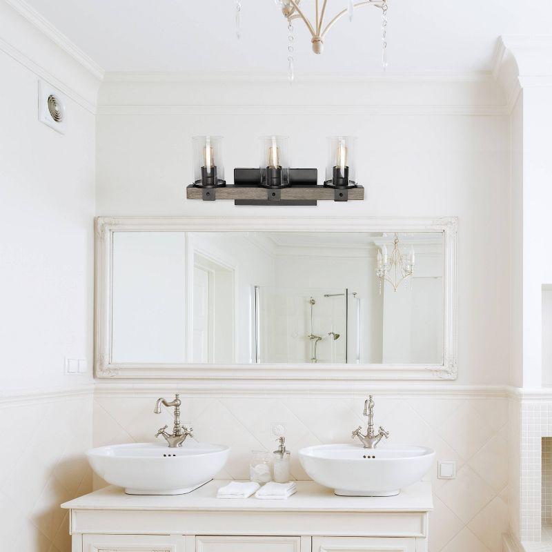 Rustic Restored Wood Look 3-Light Bath Vanity with Glass Shades