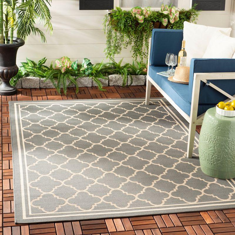 Gray and Beige Rectangular Synthetic Outdoor Area Rug