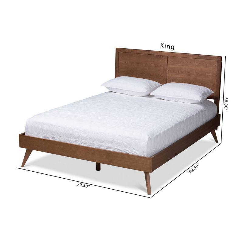 King Zenon Finished Wood Platform Bed Brown - Baxton Studio: Mid-Century Modern, No Box Spring Required