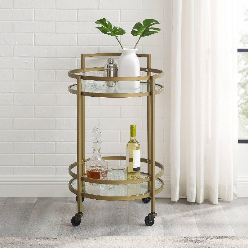 Bailey Round Bar Cart Gold - Crosley: Mobile Beverage & Drink Station, Tempered Glass Shelves, Steel Frame