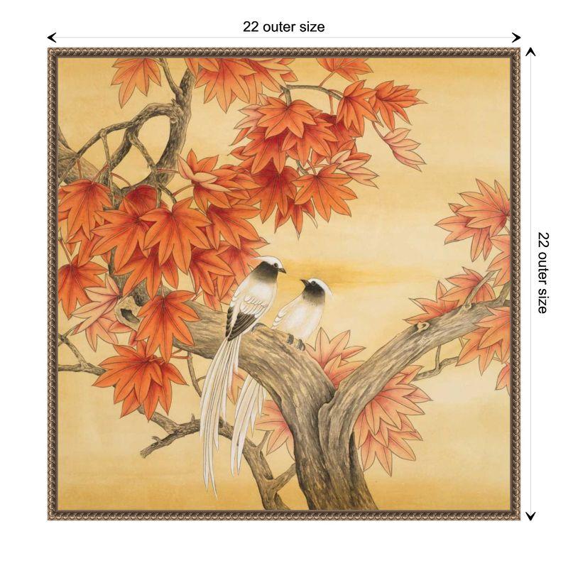 Autumn Love Birds Beaded Framed Canvas Wall Art