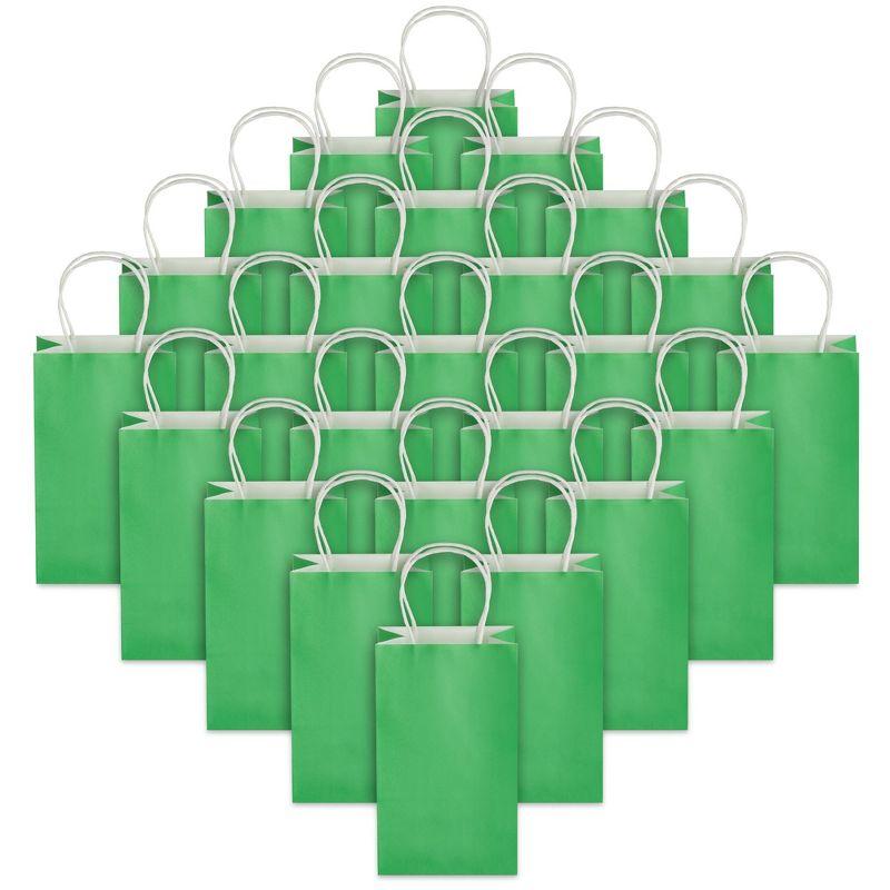 Blue Panda 25-Pack Green Gift Bags with Handles - Small Paper Treat Bags for Birthday, Wedding, Retail (5.3x3.2x9 In)