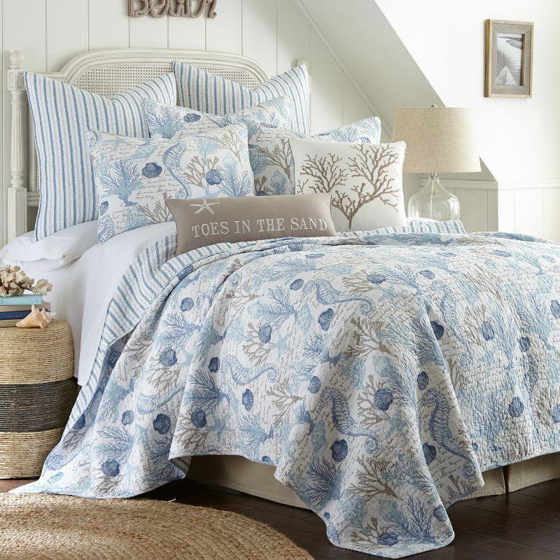 Galapagos Coastal Blue Twin Reversible Cotton Quilt Set