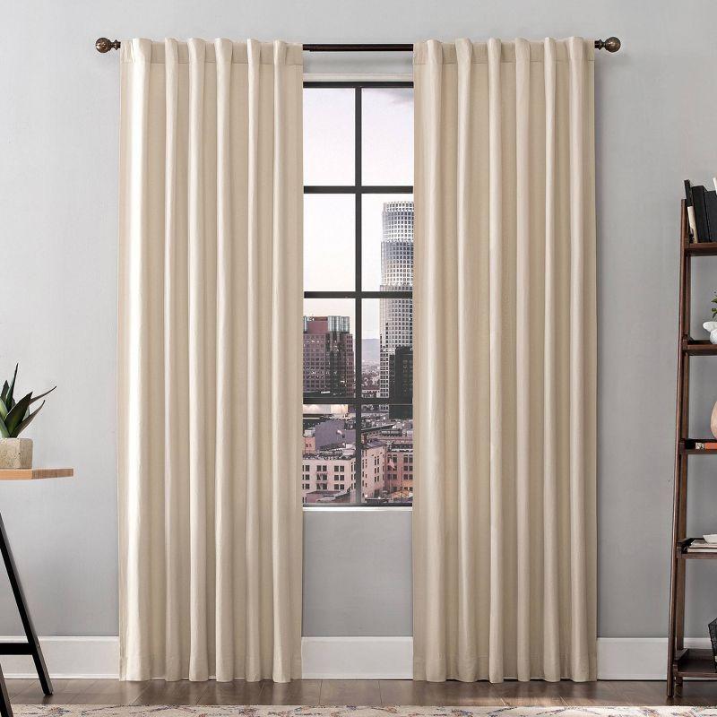 Ecru Linen Blend Light-Filtering Back Tab Curtain Panel