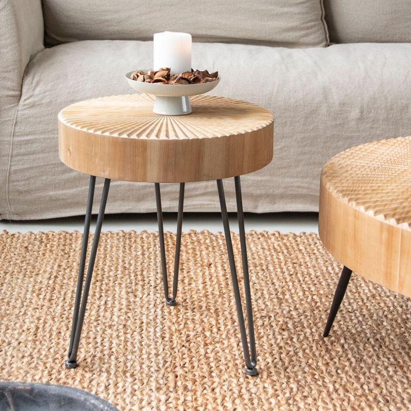 COZAYH 2-Piece Modern Farmhouse Living Room Coffee Table Set, Nesting Table Round Natural Finish with Handcrafted Wood, Radial Pattern