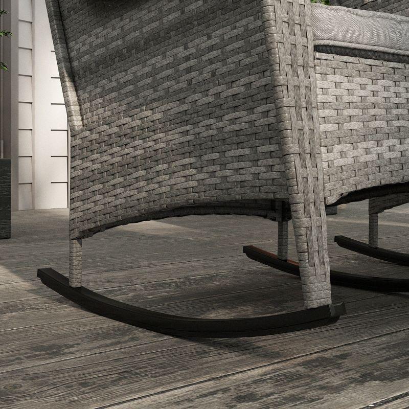 Outsunny 2 Piece Patio Wicker Rocking Chairs, Outdoor PE Rattan Swing Chairs w/ Soft Cushions for Garden, Patio, Lawn, Gray