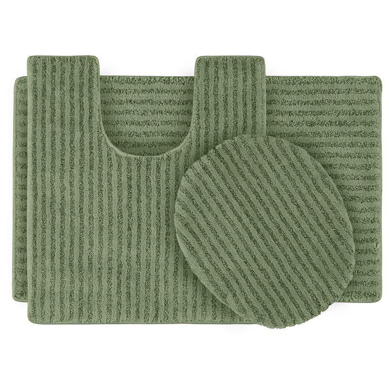 Deep Fern Plush Nylon 3-Piece Washable Bath Rug Set