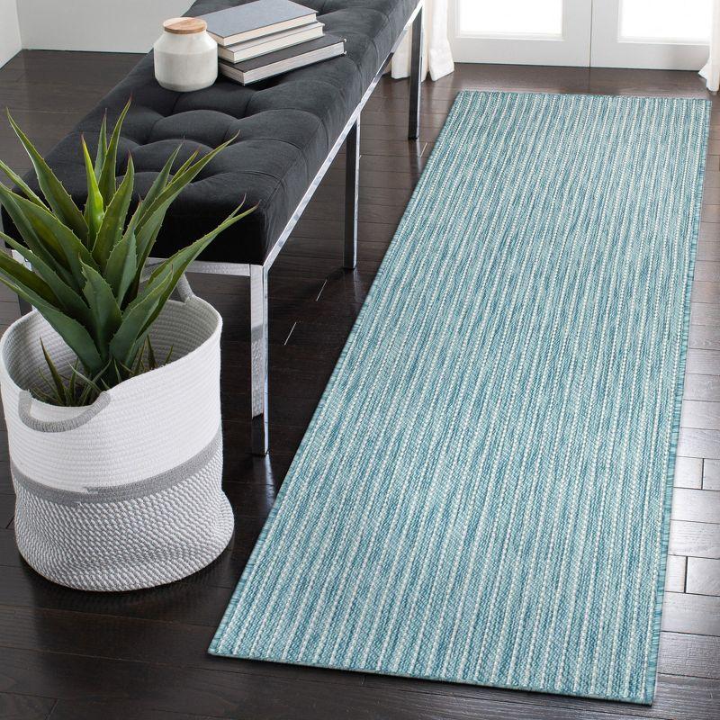 Liora Manne Carmel Texture Stripe Indoor/Outdoor Rug Aqua 1'11" x 4'11"