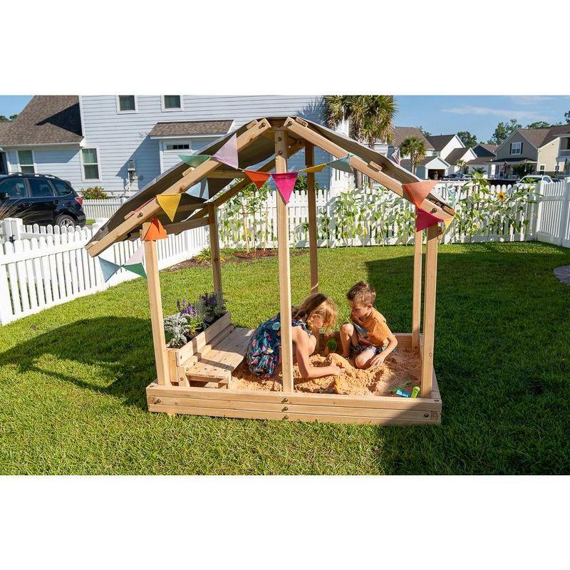 Funphix Wooden Sandbox Playhouse with Bench and Planter