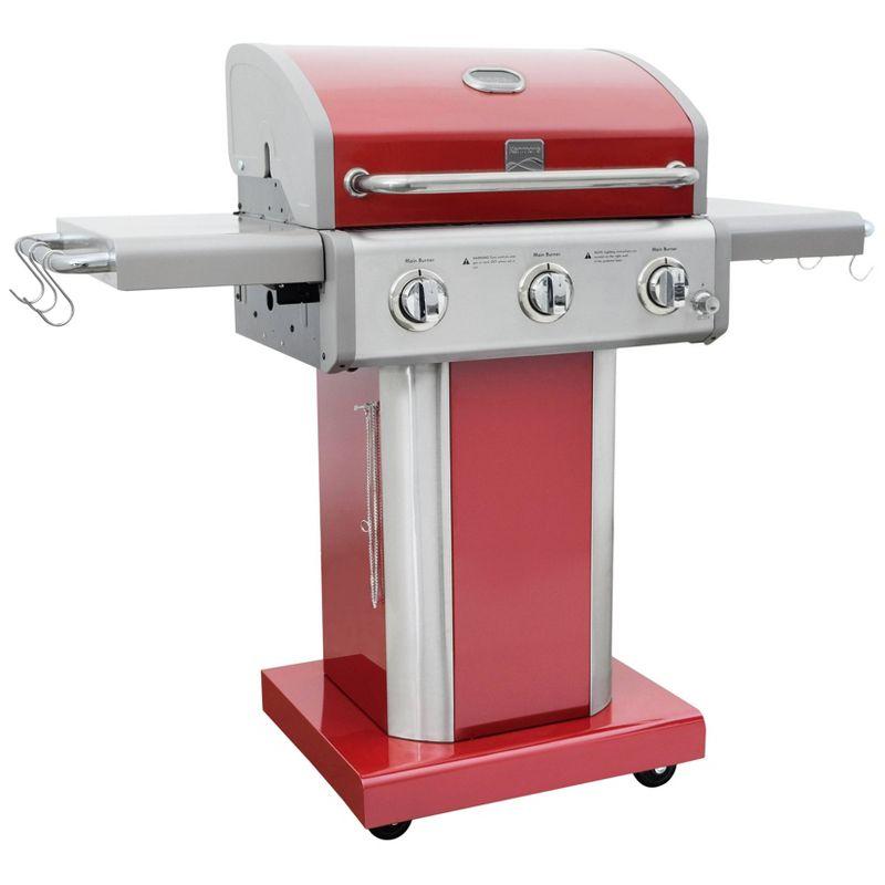Kenmore 3-Burner Propane Gas Grill with Foldable Side Tables for Outdoor BBQ