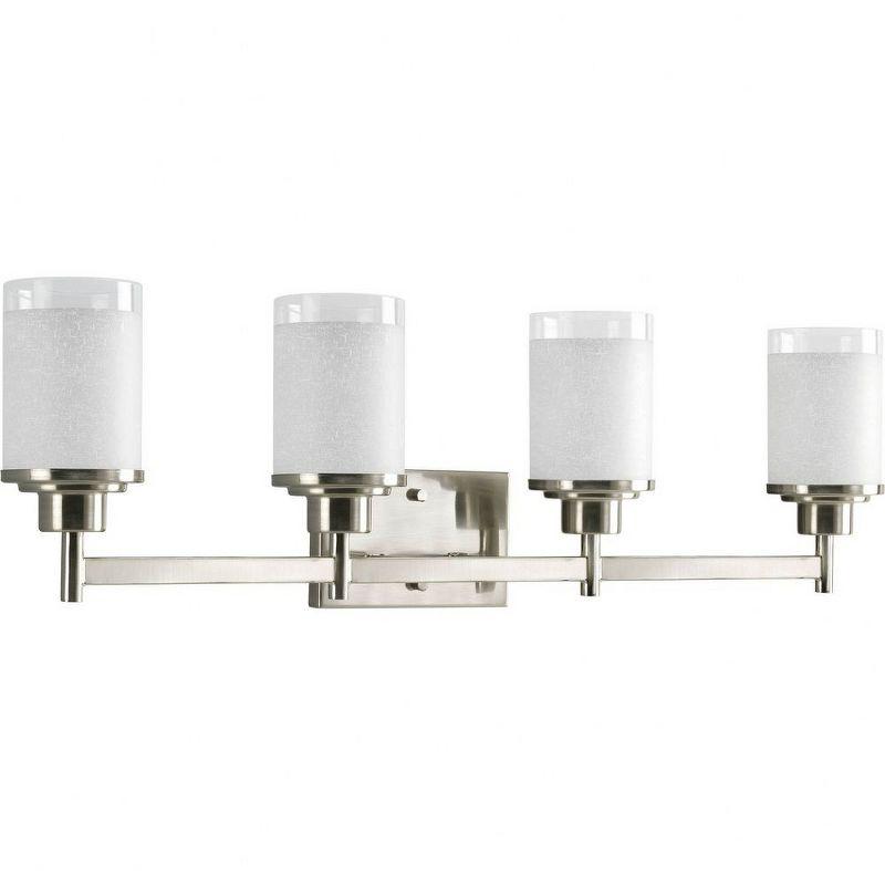 Progress Lighting Alexa Collection 4-Light Bath Fixture, Brushed Nickel, White Linen Glass Shade