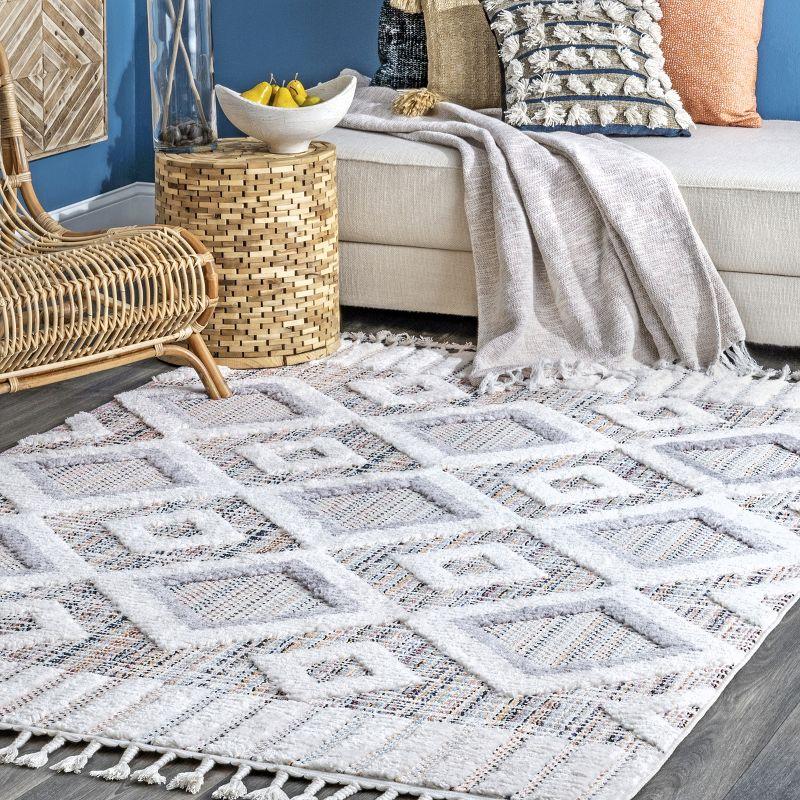 Braided Pink Geometric Shag Synthetic Area Rug, 6'7" x 9'