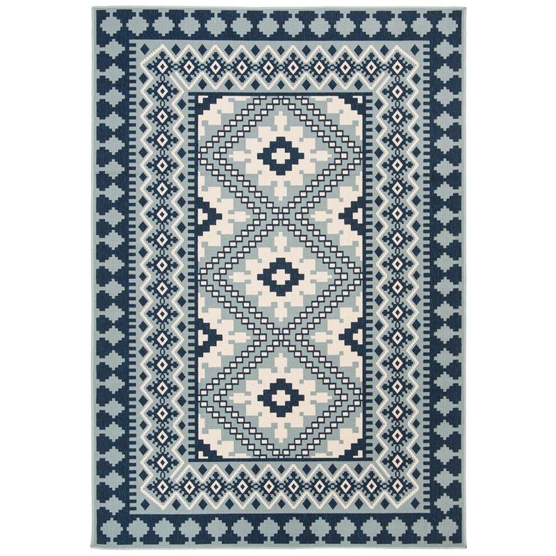 Blue and Ivory Synthetic Easy Care Indoor/Outdoor Rug