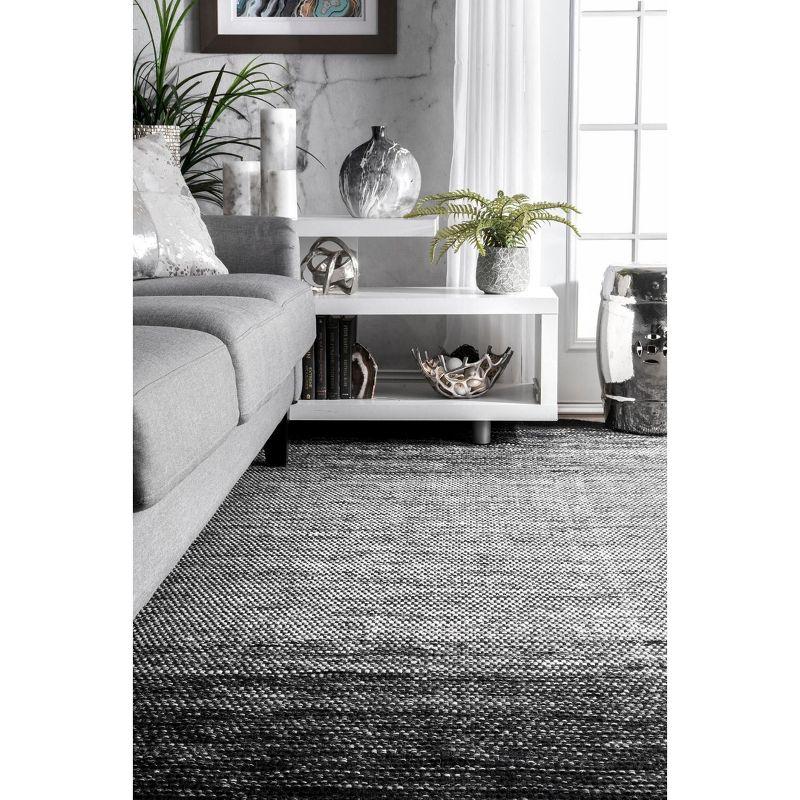 Nuloom Desantis Striped 6x9 Wool Indoor Area Rug for Living Room Bedroom Dining Room Kitchen, Black and White/Blue