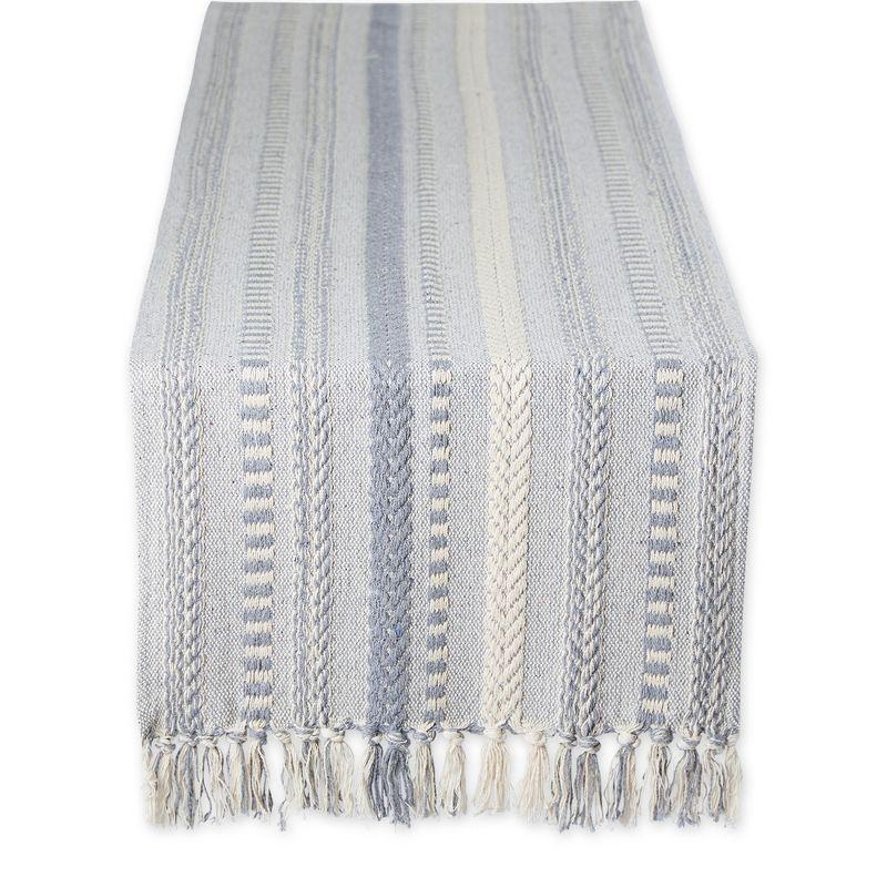 Design Imports  Braided Stripe Jacquard Fringe Table Runner, 15X72", Cool Gray